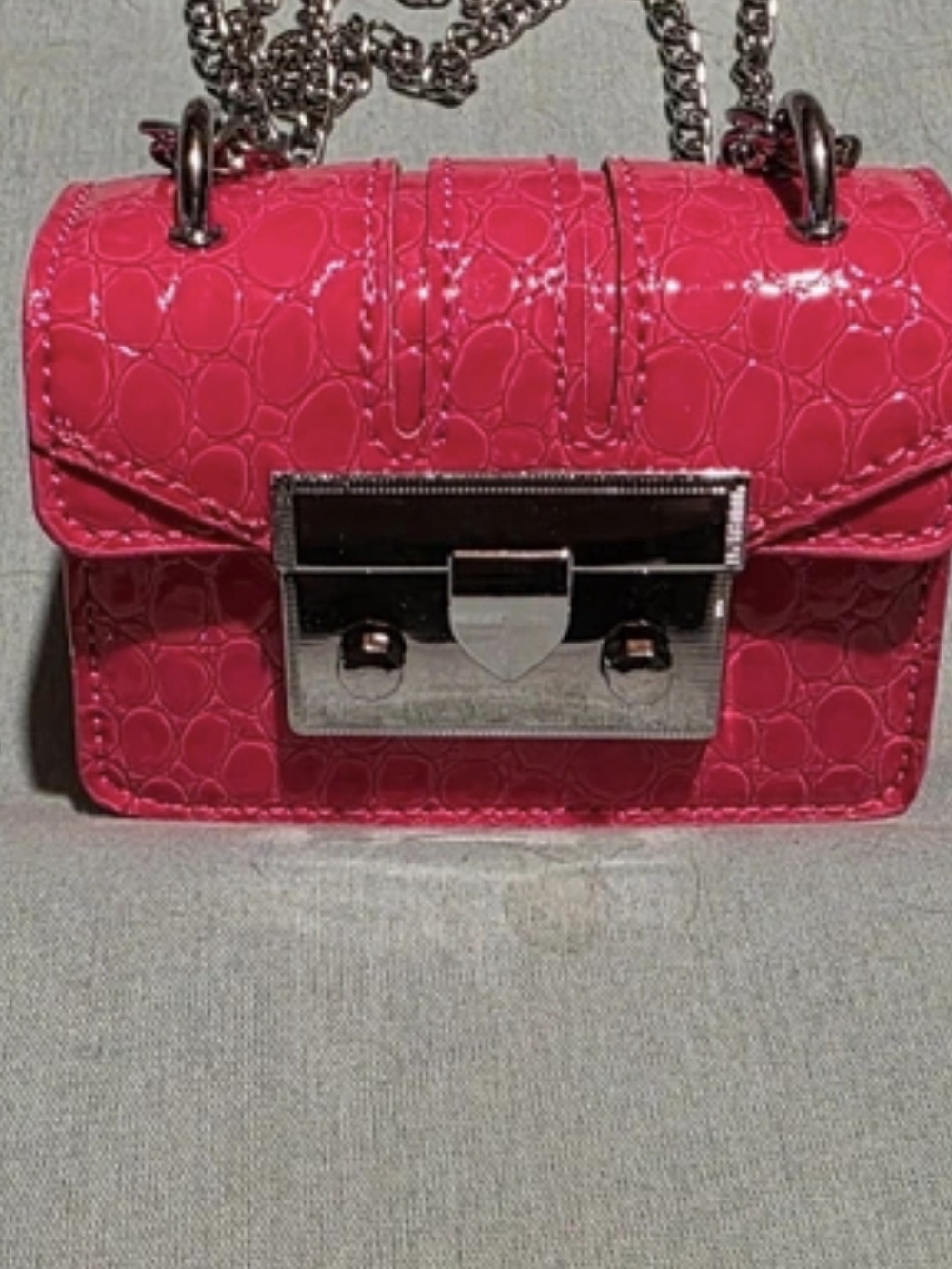 Red Croc-Embossed Chain Shoulder Bag With Cherry Keychain
